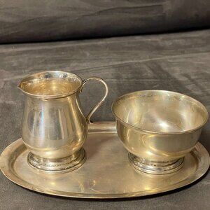 Vintage Tiffany Sterling Silver Creamer & Sugar Set with Oval Platter - 3 pc set